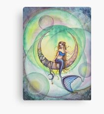 Cobalt Moon Mermaid and Crescent Moon Illustration Canvas Print