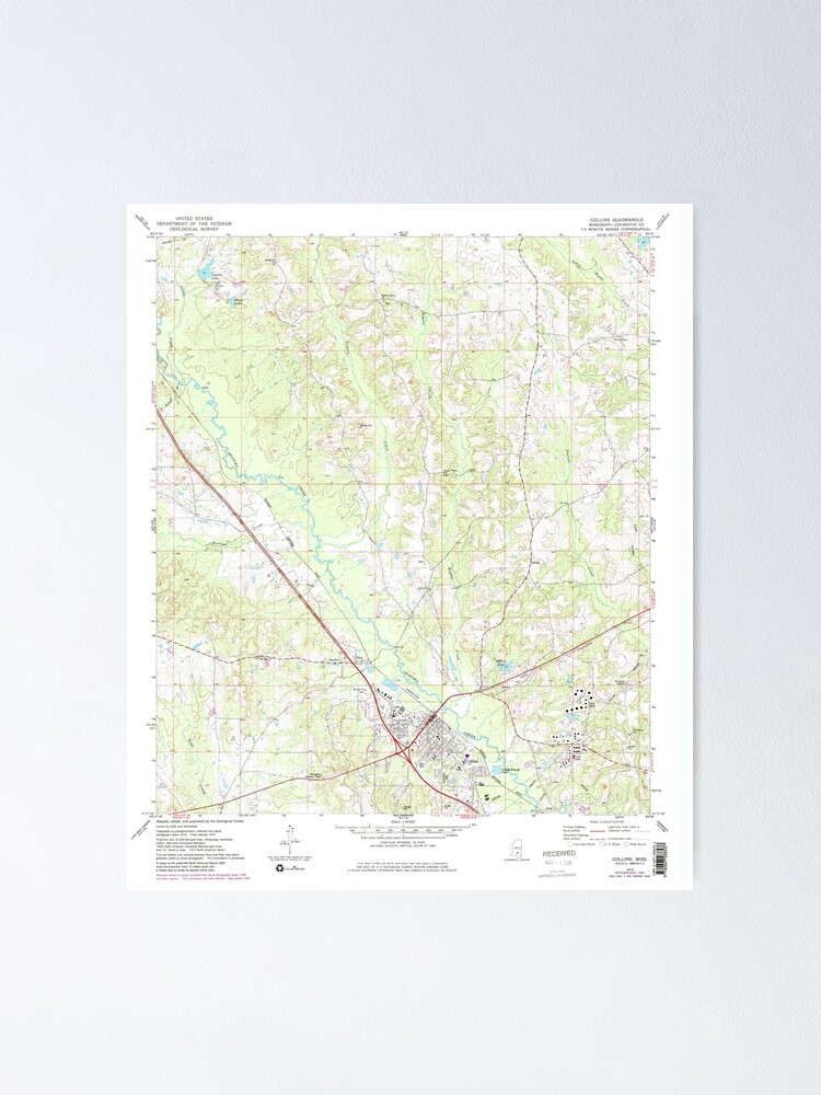 "USGS TOPO Map Mississippi MS Collins 335504 1974 24000" Poster by