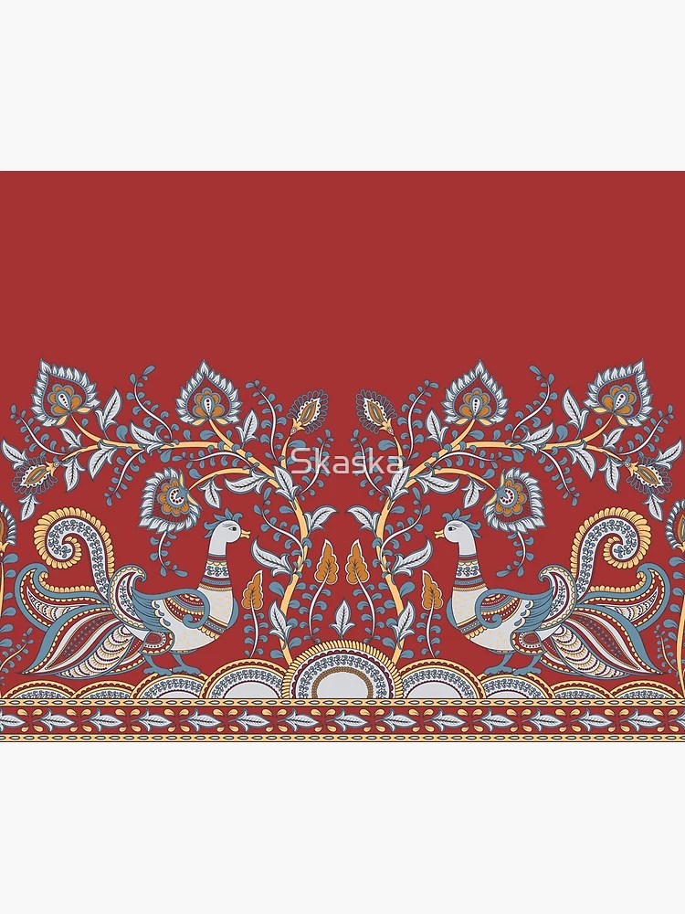 Floral pattern on dark red background. Indian style. Kalamkari. Art Board  Print for Sale by Skaska