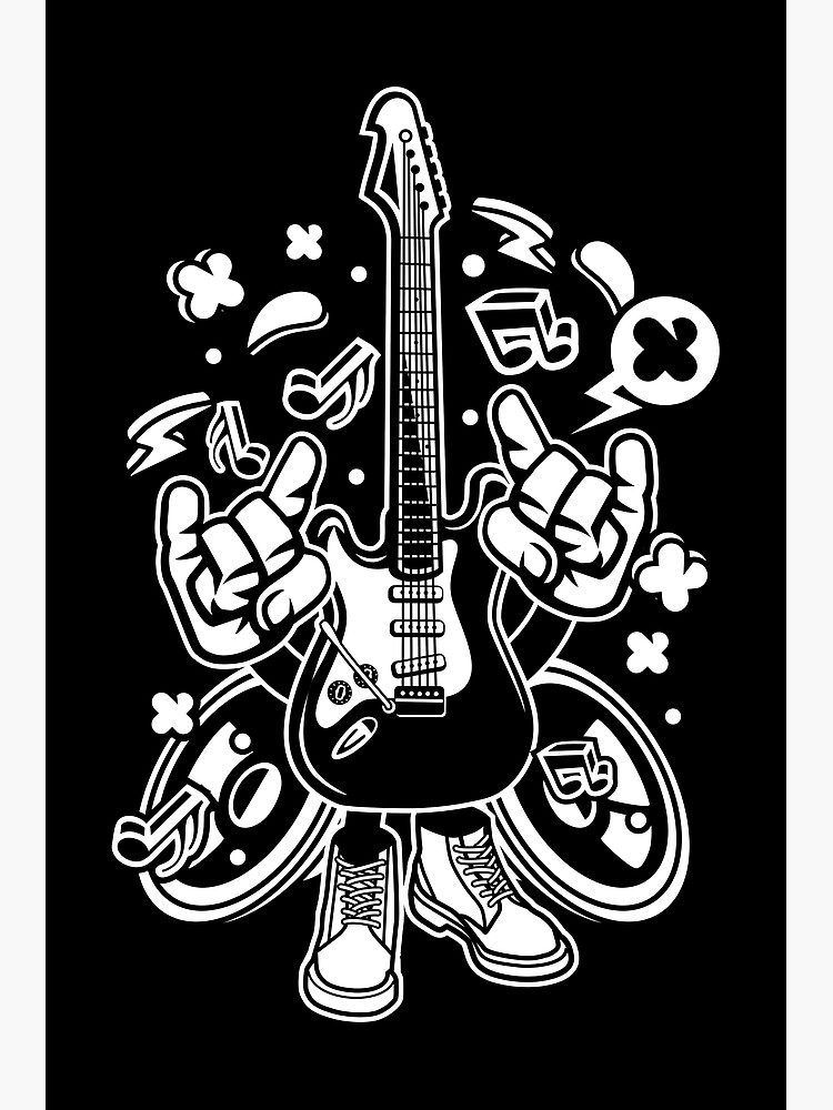 Personaje De Dibujos Animados De Guitarra Eléctrica Gráfico Divertido Una  Ilustración Para El Rockero De La Vieja Escuela Funda Y Vinilo Para |  