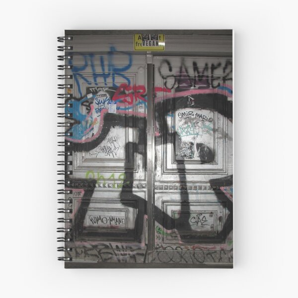 Item preview, Silvery, metallic graffiti spray on grungy door of residential building in Berlin, Germany  designed and sold by Reinvention.