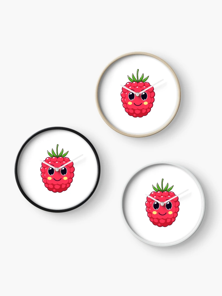 Thumbnail 3 of 4, Clock, Cute Kawaii Raspberry, Cartoon Ripe Fruit designed and sold by artskill2k17.