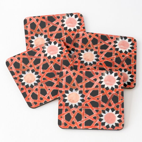 Item preview, RED SUN Turkish Abstract Geometric Motifs Hexagons in Black designed and sold by BulganLumini.