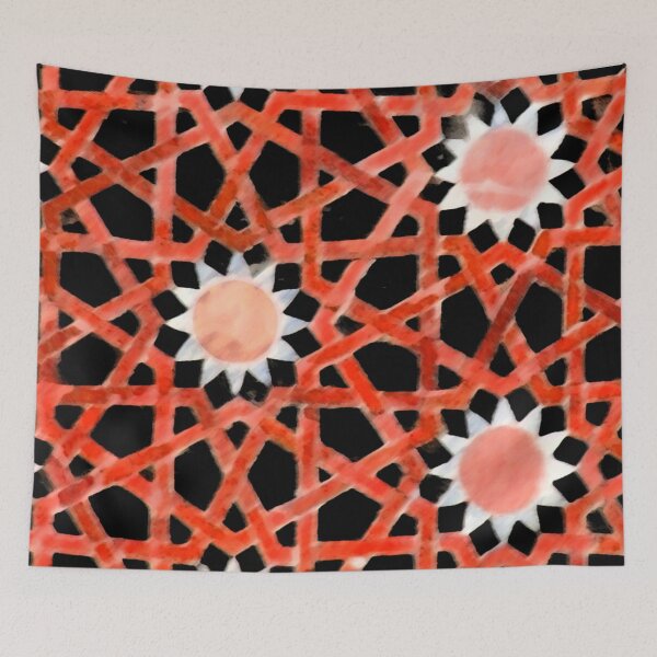 Item preview, RED SUN Turkish Abstract Geometric Motifs Hexagons in Black designed and sold by BulganLumini.