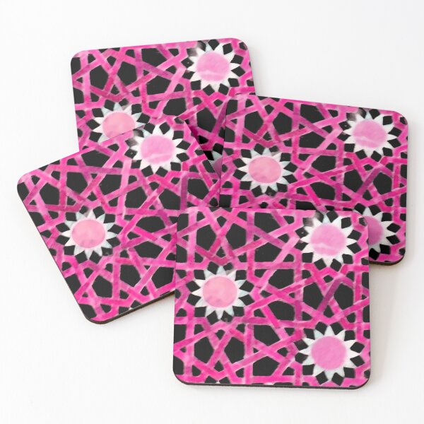 Item preview, PINK SUN Turkish Abstract Geometric Motifs Black Fuchsia Hexagons  designed and sold by BulganLumini.
