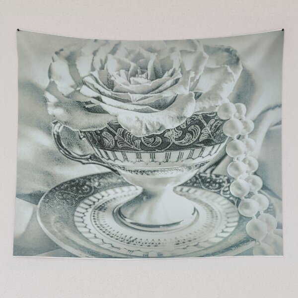 Item preview, Rose Pearls Teacup Still Life Modern Cottage Chic Decor Art A482 designed and sold by byNicol.