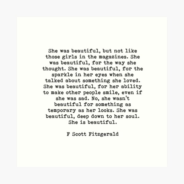 She Was Beautiful, F Scott Fitzgerald, Quote Art Print