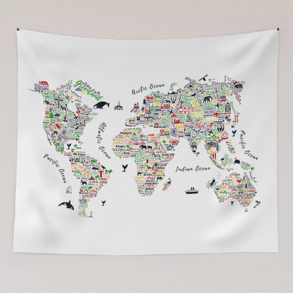 Item preview, Typography World Map. Travel Poster with cities and sightseeing attractions. designed and sold by Moloko88.