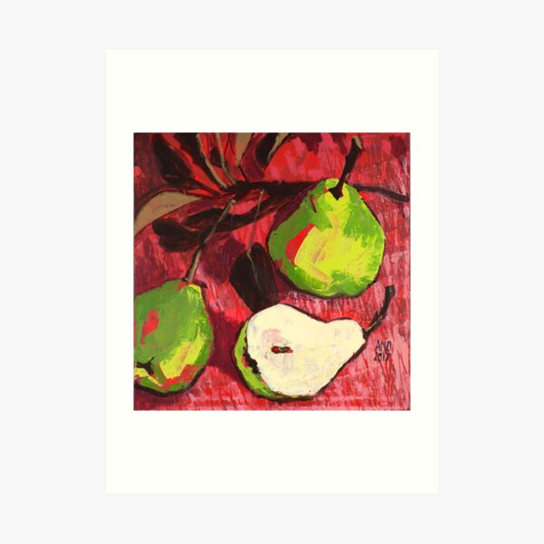 Large Green Pears on Red Art Print