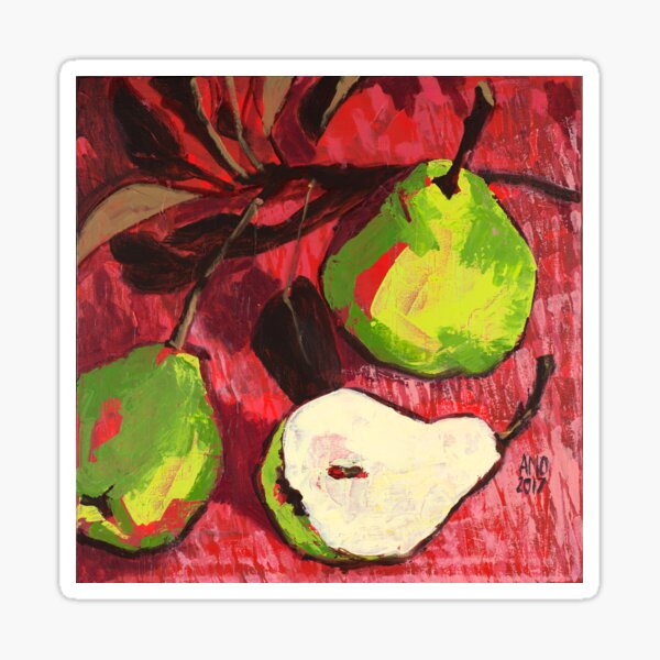 Large Green Pears on Red Sticker