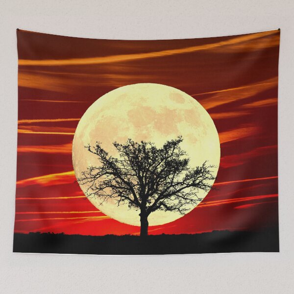 Item preview, Contemporary Tree Full Moon Red Sky Decor Art A484 designed and sold by byNicol.