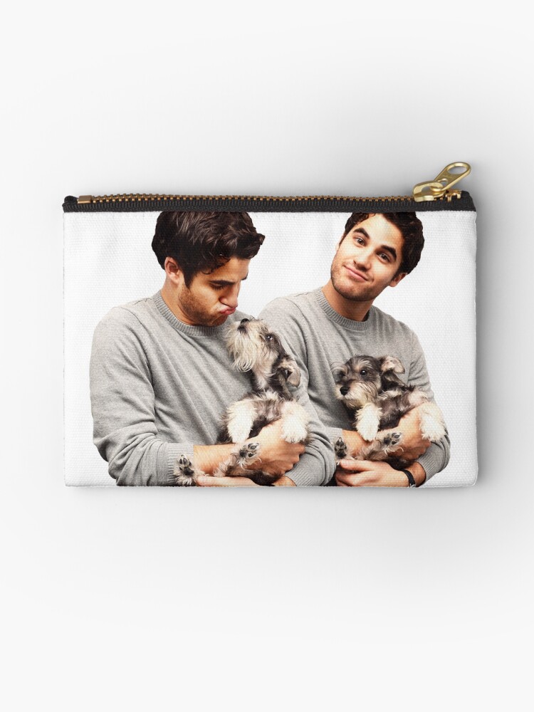 Thumbnail 1 of 4, Zipper Pouch, Darren Criss holding a puppy designed and sold by tatmaslany.