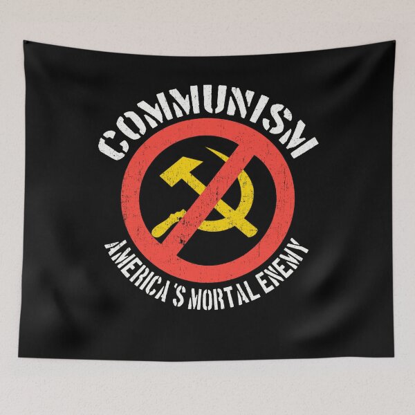 Item preview, Communism America's Mortal Enemy Red Cold War Anti Communist Slogan Hammer and Sickle Russia designed and sold by funnytshirtemp.