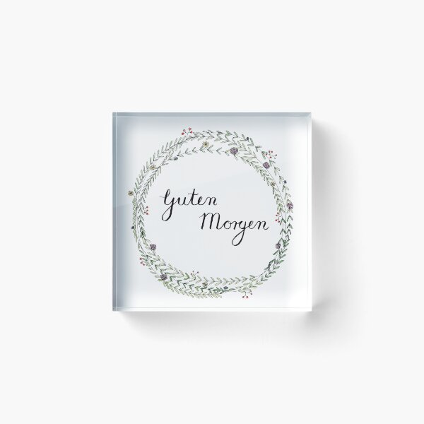 Item preview, Guten Morgen German Brush Script with Flower Wreath designed and sold by Sandra Connelly.