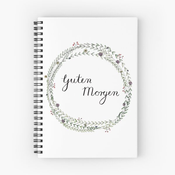 Artikelvorschau, Guten Morgen deutsche Kalligraphie mit Blumenkranz entworfen und verkauft von Sandra Connelly.