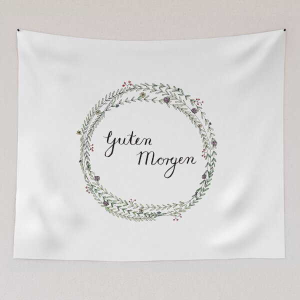 Item preview, Guten Morgen German Brush Script with Flower Wreath designed and sold by Sandra Connelly.