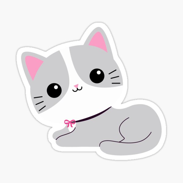 Kawaii White Cat Stickers Redbubble - roblox white cat wizard hat code