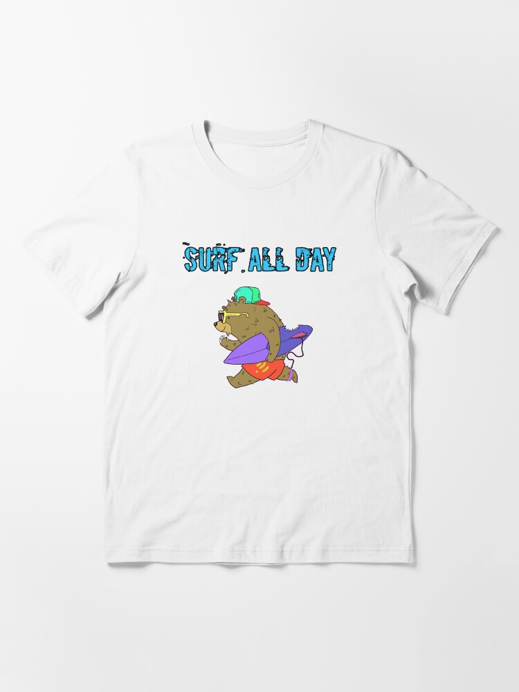 Surfing The Whole Day Surfer Bear With Surfboard Shark Bite Marks T Shirt By Phys Redbubble