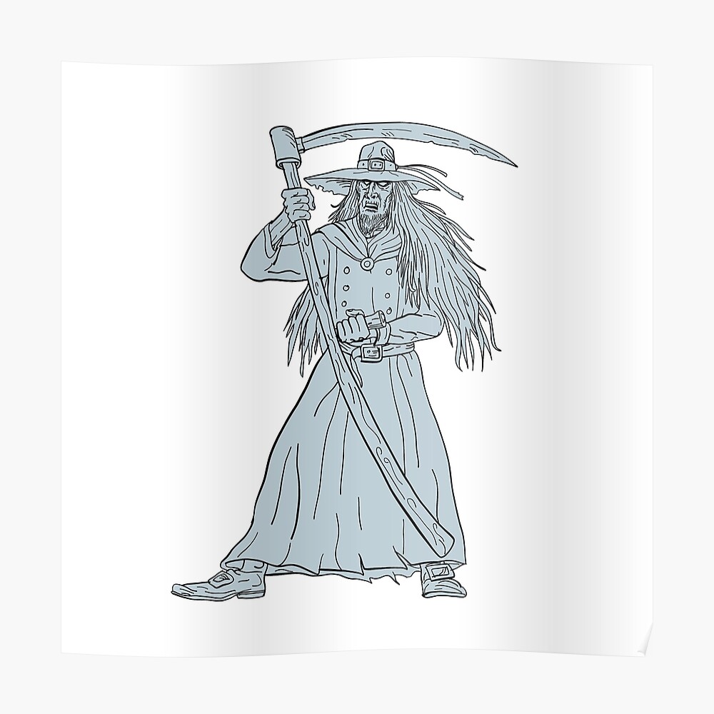 Sticker Ankou Homme De La Mort Avec Scythe Dessin Par Patrimonio Redbubble