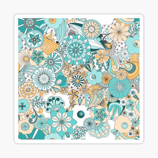 70s Style Flower Power in Blue, Yellow and White Sticker