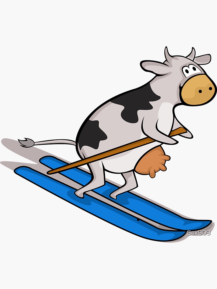 "Cow skiing mountains milk holiday gift snow" Sticker for Sale by