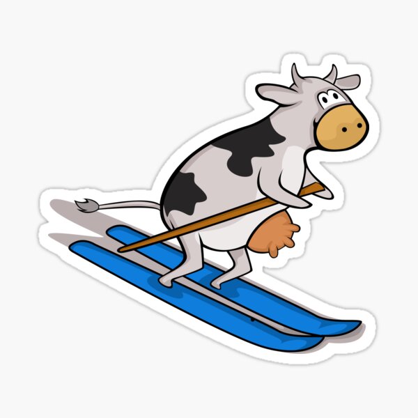 “Cow skiing mountains milk holiday gift snow” Sticker for Sale by