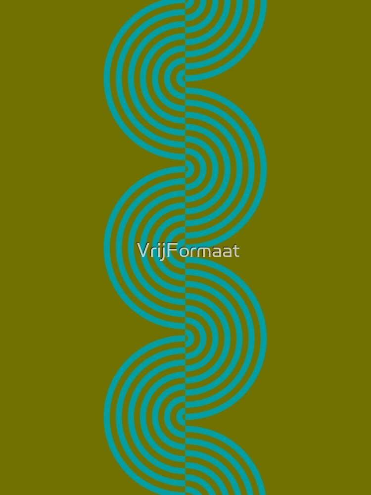 Thumbnail 4 of 4, A-Line Dress, groovy minimalist pattern: aqua waves on olive designed and sold by VrijFormaat.