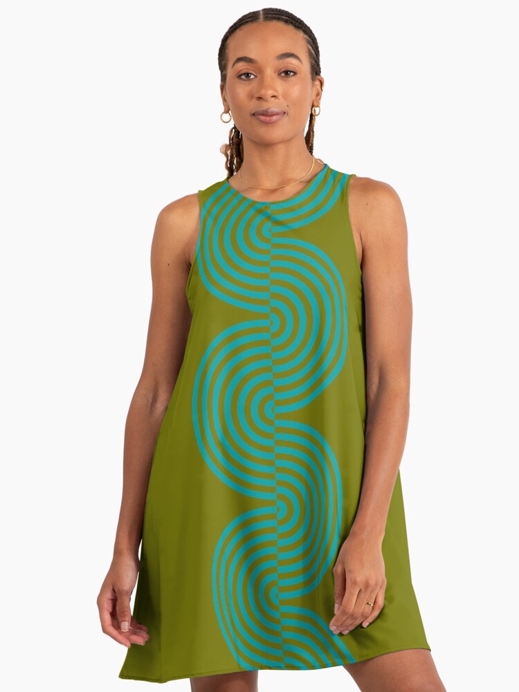 groovy minimalist pattern: aqua waves on olive" A-Line Dress for Sale by  VrijFormaat | Redbubble