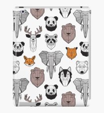 Friendly geometric animals // white background black and white orange grey and taupe brown animals iPad Case/Skin