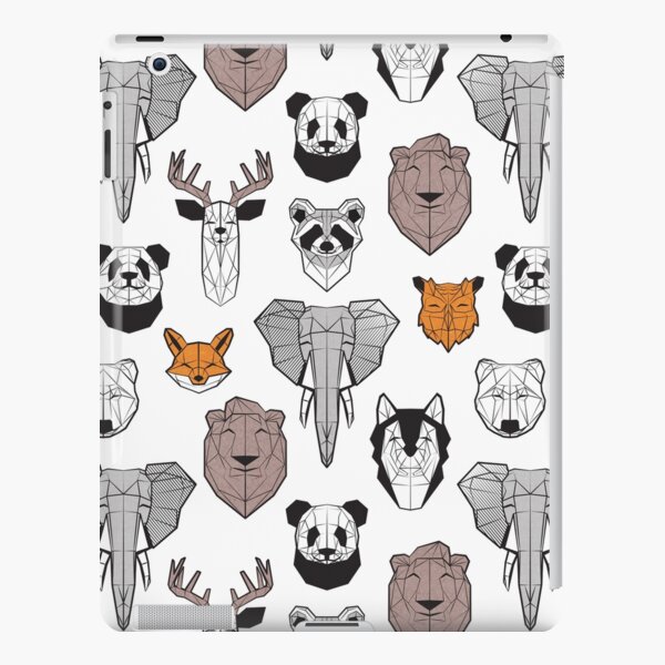 Friendly geometric animals // white background black and white orange grey and taupe brown animals iPad Snap Case