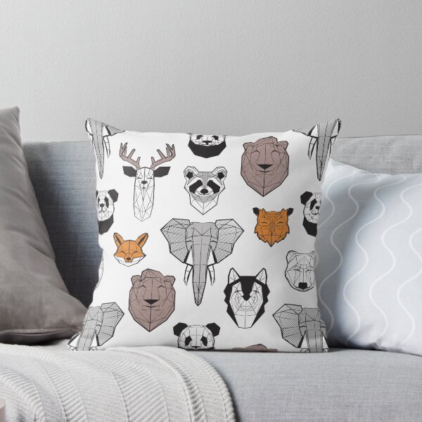 Item preview, Friendly geometric animals // white background black and white orange grey and taupe brown animals designed and sold by SelmaCardoso.
