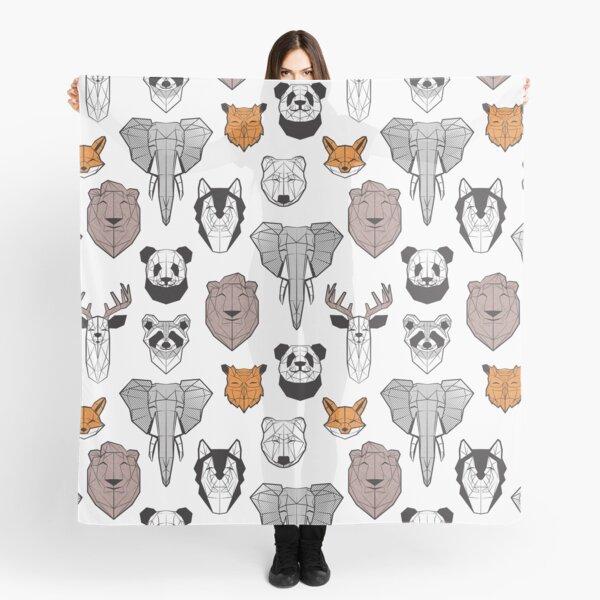 Friendly geometric animals // white background black and white orange grey and taupe brown animals Scarf