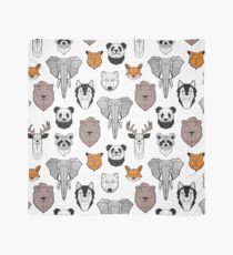 Pañuelo Animales geométricos amigables // fondo blanco blanco y negro naranja gris y marrón marrón marrón animales