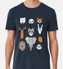 Camiseta premium para hombre Animales geométricos amigables // fondo blanco blanco y negro naranja gris y marrón marrón marrón animales