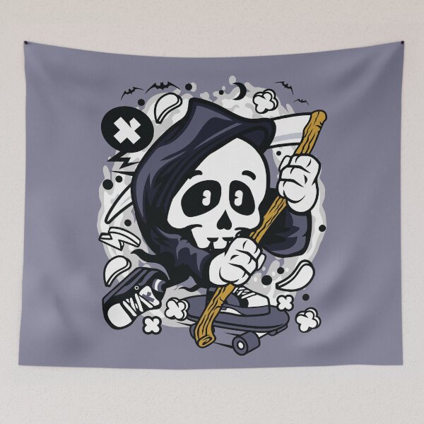 Item preview, Grim Reaper Skater Cartoon Character - Fun Halloween illustration for people who like a little scary ! designed and sold by Nickelparis.