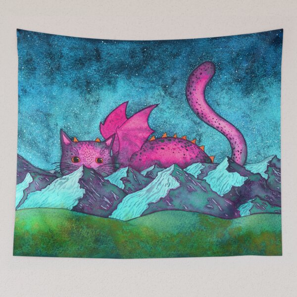 Item preview, Dragon Cat Watercolor Painting in Bright Colors designed and sold by dragonstarart.