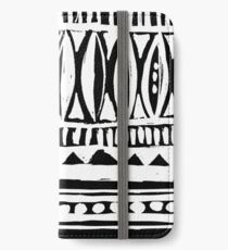 Schwarzweiss-westafrikanisches Stammes- Monochrommuster iPhone Flip-Case/Hülle/Klebefolie