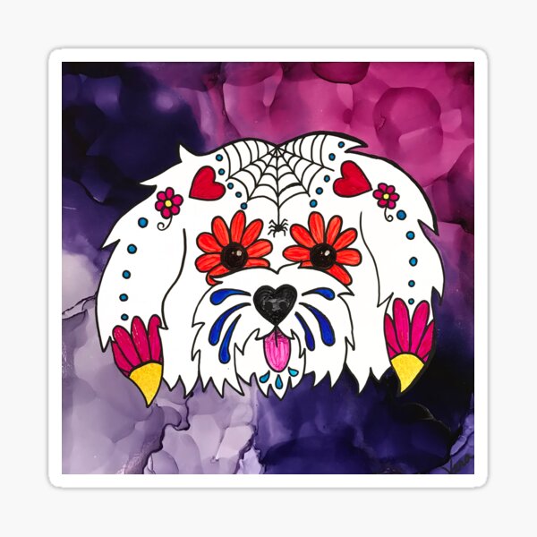 Sugar Skull Violet the Maltese Dog Sticker