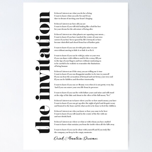 Item preview, The Invitation by Oriah Mountain Dreamer designed and sold by TypographyTales.