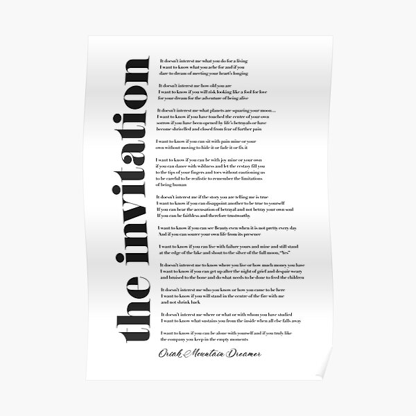The Invitation by Oriah Mountain Dreamer Poster