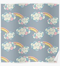 Vector seamless pattern with the clouds and rainbow Poster