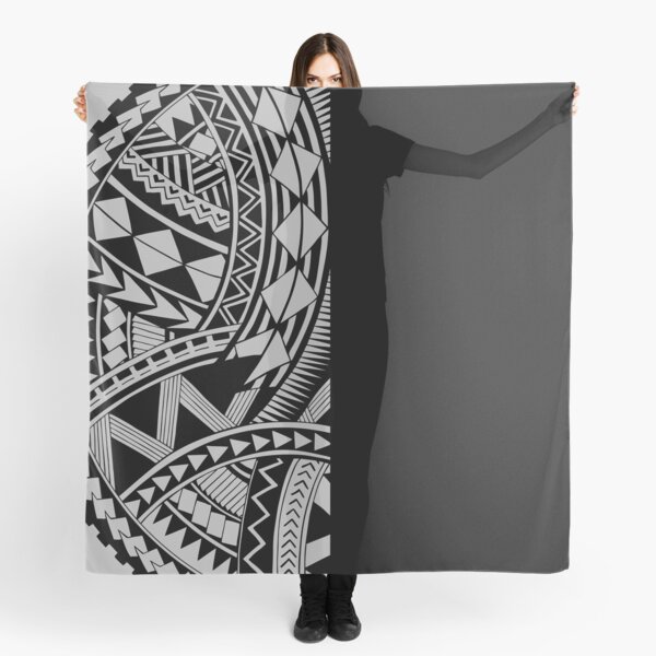 Polynesian samoan tattoo half grey silver black design Scarf