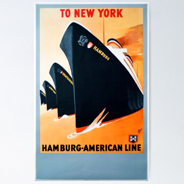 Item preview, To New York, Hamburg-American Line - Vintage Travel Poster designed and sold by BOLDMarketing.
