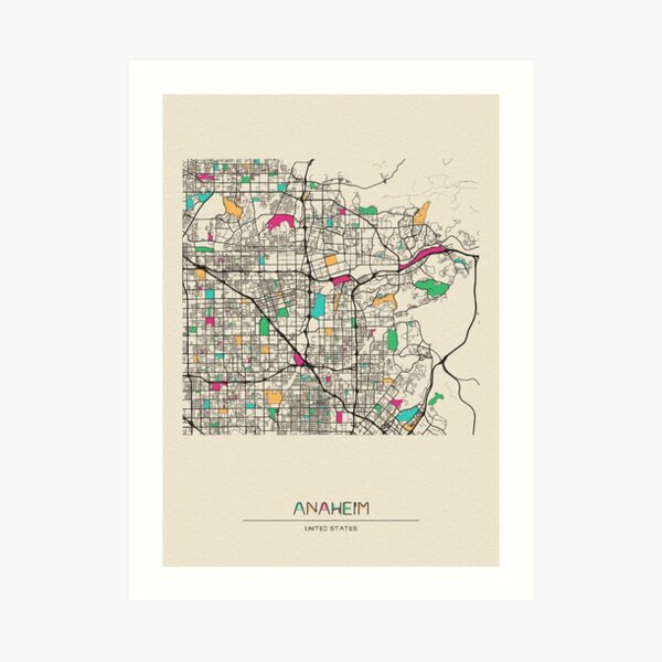 Anaheim, California Street Map Art Print
