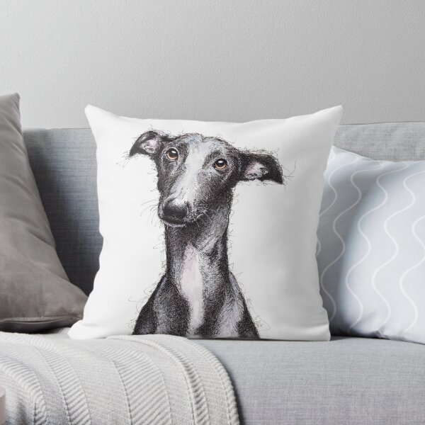 Beautiful black greyhound looking soulful Throw Pillow