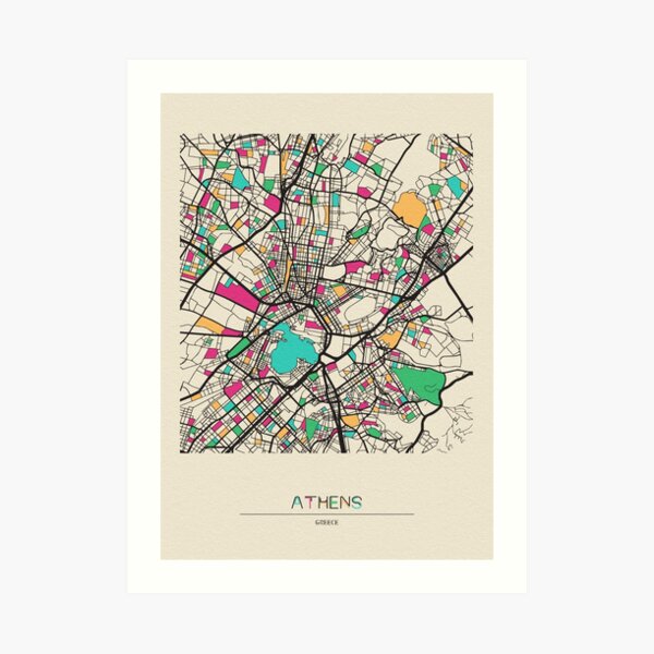 Athens, Greece Street Map Art Print