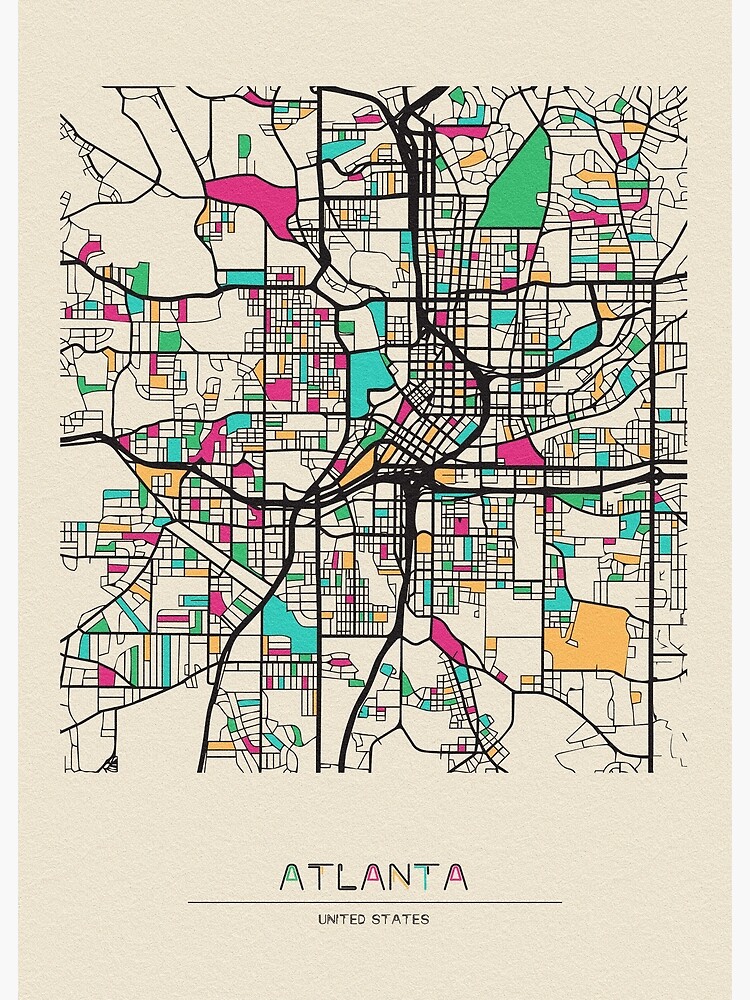Atlanta Georgia Street Map Art Print By Geekmywall Redbubble