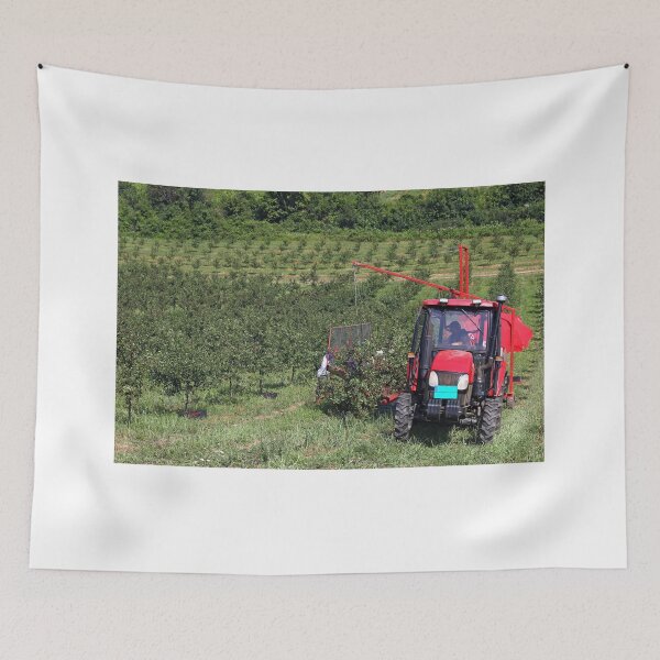 Item preview, Cherry orchard farmers with tractor and harvesting machine designed and sold by goceris.