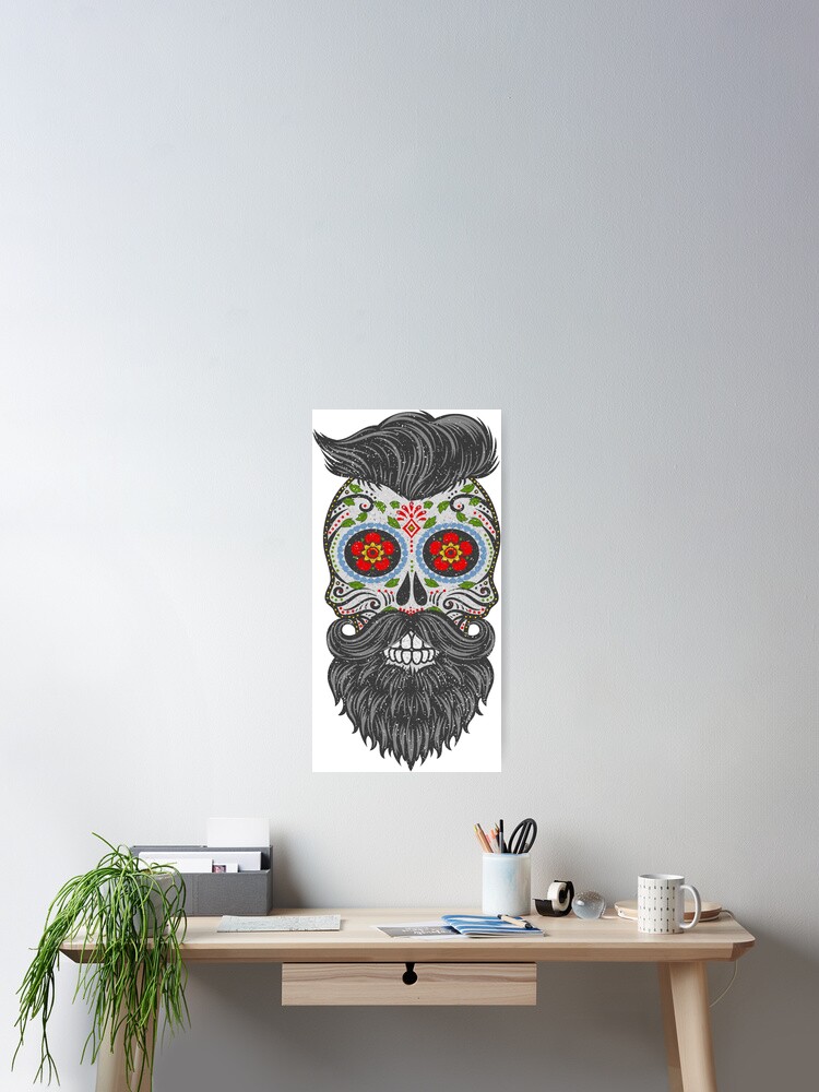 Gothic Stars Sugar Skull - Hipster With Beard 2 Fun T-Shirt Gothic Stars Sugar Skull - Hipster With Beard 2 Fun T-Shirt