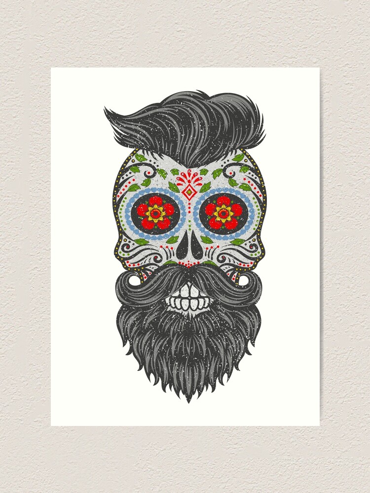 Gothic Stars Sugar Skull - Hipster With Beard 2 Fun T-Shirt Gothic Stars Sugar Skull - Hipster With Beard 2 Fun T-Shirt